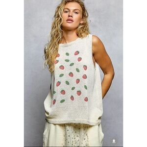 POL Strawberry Print Sleeveless Top